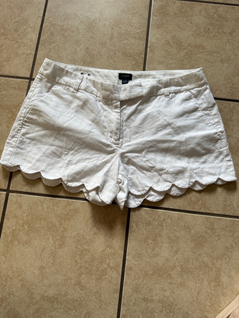 J. Crew White High-Rise Scalloped Hem Shorts